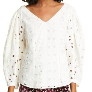 LA VIE REBECCA TAYLOR EMBROIDERED Cotton Lined TOP IVORY Size S A001406